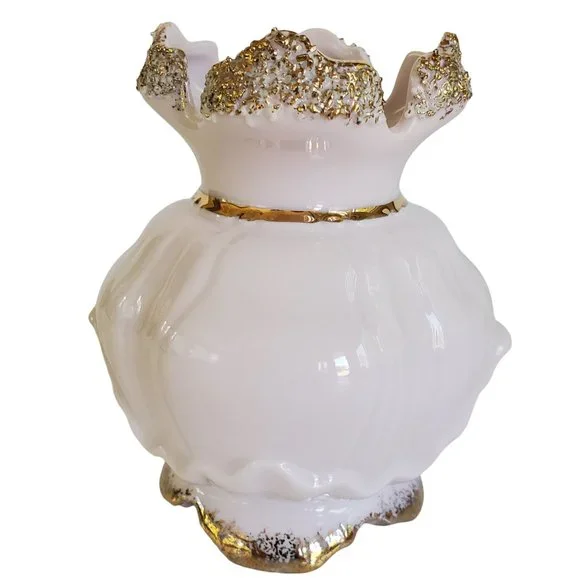 Vintage Lefton L'amour Applied Flowers Pink Vase Porcelain Gold Stippled Edges - Picture 3 of 8